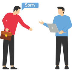 forgive or feel sad concept, businessman prostrate apologize to apologize, apologize or apologize, regret what happened to apologize, professional or leadership after mistake or failure. Vector Icon