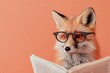 Fox with glasses reading newspaper. AI generative art
