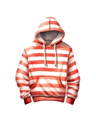 Wall Mural - Red and white striped hoodie isolated on white background in watercolor style.