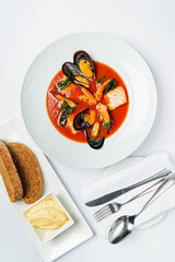 Canvas Print - seafood soup on the table