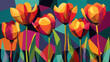 Schöne bunte Blumen, Tulpen, Frühling, Zeichnung
