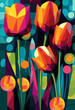 Schöne bunte Blumen, Tulpen, Frühling, Zeichnung