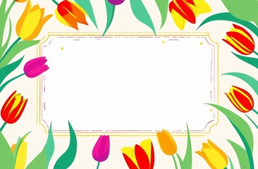 Aufkleber - a frame framed with colorful tulips with a free place to insert text, a blank for a greeting card