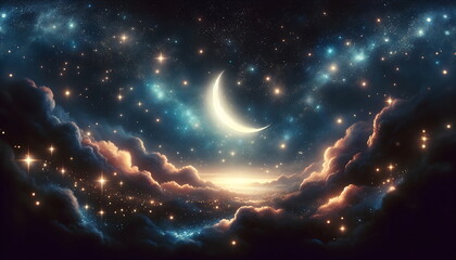Wall Mural - beautiful night sky for muslims, ramadan night, eid mubarak.