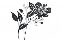 Black White Flower Isolated On White Background. Abstract Flower Illustration. Flower On A White Background. Black-and-white Photo. Flower Background.  Minimalistic Monochrome Botanical Design.