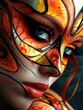 Creative female face painting by a real makeup artist. Using bright colors on a beautiful woman. Make-up Generative AI