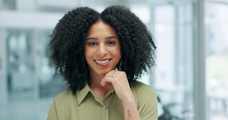 Sticker - Face, smile and business woman, employee or creative worker in startup office for career. Portrait, happy and confident professional, young designer or entrepreneur in company for job in South Africa