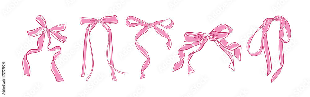 Hand drawn pink bow of coquette soft style. Cute pink ribbon bow ...