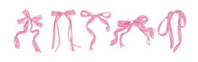 Hand drawn pink bow of coquette soft style. Cute pink ribbon bow collection vector	