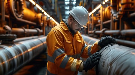 Aufkleber - An engineer in a structural steel uniform is on site to check the operation of the slurry pipeline. Generative AI.