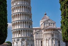 The Famous Leaning Tower At The Cathedral Of Pisa