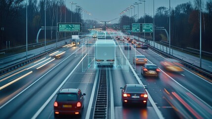 Poster - A plate recognition system in operation on a motorway. Generative AI.