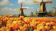 Tulip fields and windmills with 