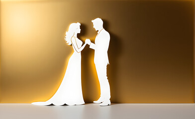 Wall Mural - Couple white silhouette. gold background with copy space. Generative AI