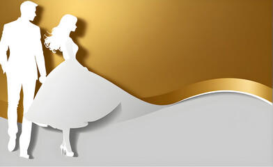 Wall Mural - Couple white silhouette. gold background with copy space. Generative AI