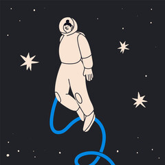 Wall Mural - person flying in outer space. white spacesuit. astronaut or spaceman. cute character. cartoon flat s