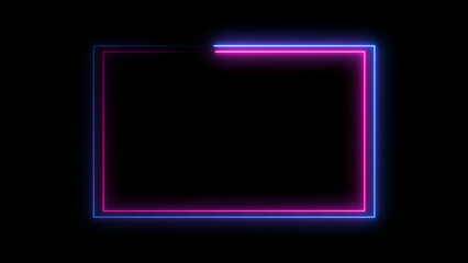 Wall Mural - Animated Rectangle neon glowing frame background. Colorful laser show seamless loop 4K border. Futuristic light effect isolated on black.