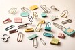 A set of playful, minimalistic paper clips in various shapes and colors, featuring cute illustrations