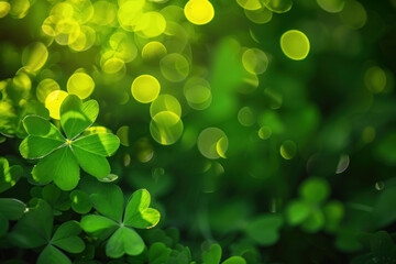 Poster - st. patrick's day abstract background,ST Patrick's day green background clover leaf bokeh lights defocused for ST Patrick's day celebration design background