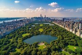 Fototapeta Miasta - A bird eye view over Central Park with Nature, Skyscrapers Cityscape