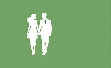 Wall Mural - Couple white silhouette. soft green background with copy space. Generative AI