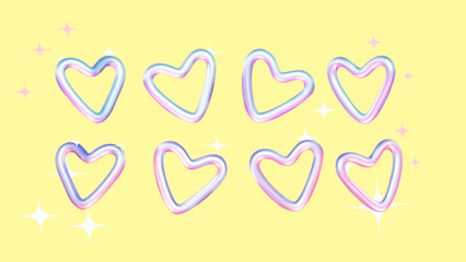Wall Mural - y2k holographic heart design. aesthetic liquid icon vector illustration.