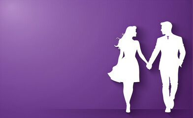 Wall Mural - Couple white silhouette. soft purple background with copy space. Generative AI