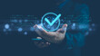 © pornnipa - Quality, service guarantee, Validation concept for business process automation, quality assurance management,certification, digital transformation. businessman touching checked icon on virtual screen.