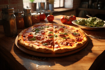 Wall Mural - Delicious pizza on kitchen table