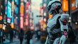 Cyborg robot on a city street