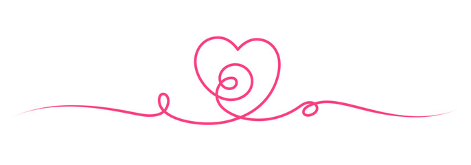 Wall Mural - Valentine's Day border with drawn continuous line and heart shape. Love romantic decoration for Valentine's Day or Women's and Mother's Day - vector