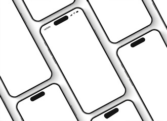 Poster - Smartphone mockup group with shadow, 3D mobile phones in a diagonal slope, high quality smart phone mockup for ui ux presentation, smart phone set front view - vector
