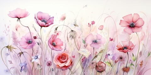 Wall Mural - Vintage soft pastel color water color drawing painting flowers decorative botanical