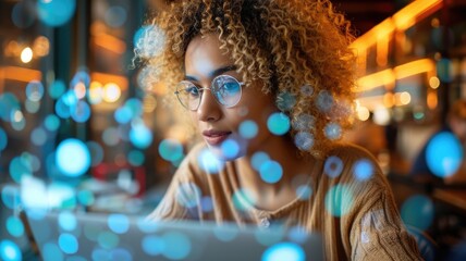 A beautiful short project manager working on a computer