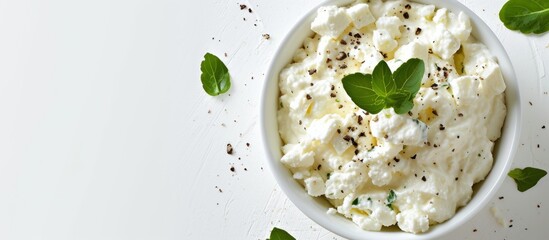 Sticker - Deliciously Tasty Bowl of Feta Cheese on a Clean White Background