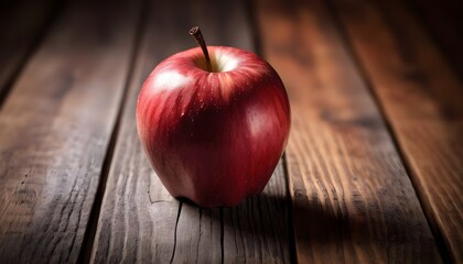 red apple on wooden background macro