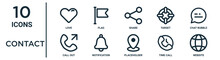 Contact Outline Icon Set Such As Thin Line Love, Share, Chat Bubble, Notification, Time Call, Website, Call Out Icons For Report, Presentation, Diagram, Web Design