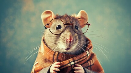 Mouse Animal Wearing Clothes And Glasses on isolated background. vintage concept. generative AI