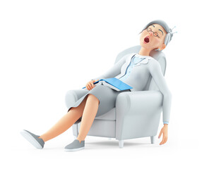 Wall Mural - 3d granny sleeping in armchair after reading book