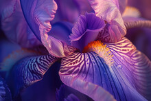 Close-up Of A Blooming Iris Flower, Its Petals A Stunning Shade Of Purple