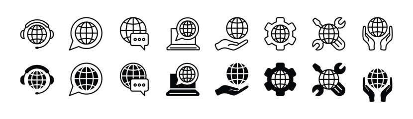 Web service and support icon set. Website icon. Containing assistance, communication, online, and technical help. Vector illustration