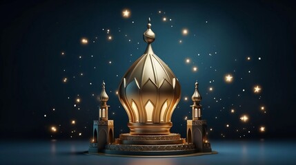 Wall Mural - Premium Eid greeting card illustration with luxurious design. Eid Mubarak background with stars and moon. Islamic lamp design with Eid design