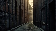 Vintage Photo Of Side Alley Walkway, Industrial Revolution Old Photograph, Noir Concept From Generative AI