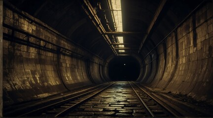 Vintage photo of a dark tunnel sewer, industrial revolution old photograph, noir concept from Generative AI