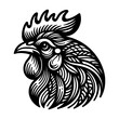Rooster head in decorative style. Vector illustration  isolated black on white background