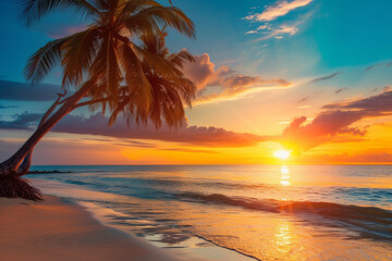 Wall Mural - Tropical beach at sunset