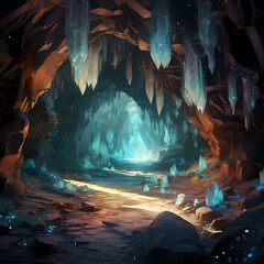 Poster - Hidden cave with glowing crystals