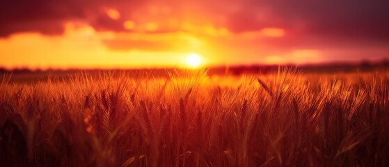 Wall Mural - Sunset wheat field, epic scene