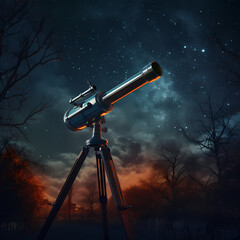 Poster - a telescope pointing at the night sky.