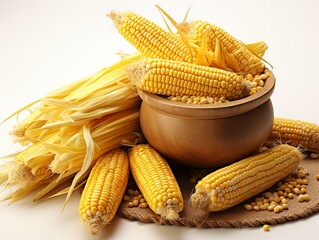 Wall Mural - Corn pile on wooden bowl organic ingredient